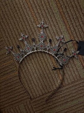 Dolls Kill Widow Black and Red Jeweled Tiara Headband